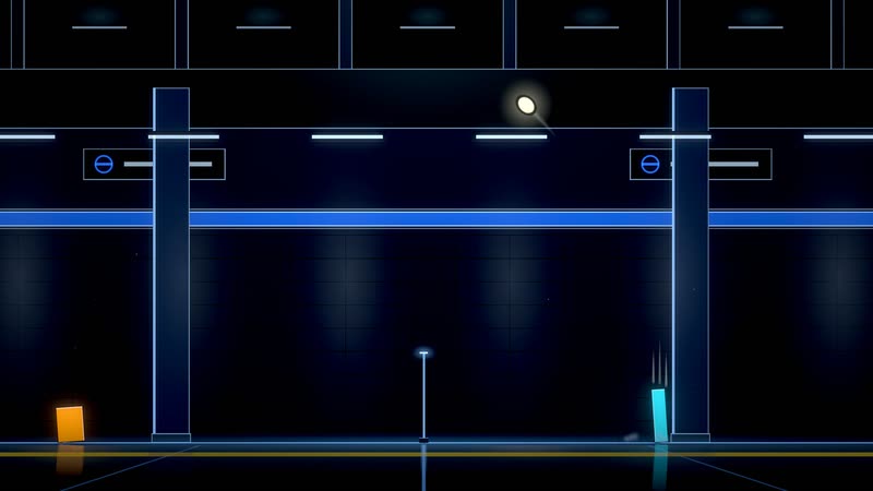 Midnight Transit: an empty blue-lit subway platform with square columns.