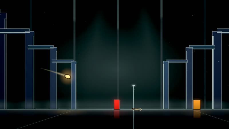 Obsidian Hall: tall stone portals and a cool light shaft over a dark court.