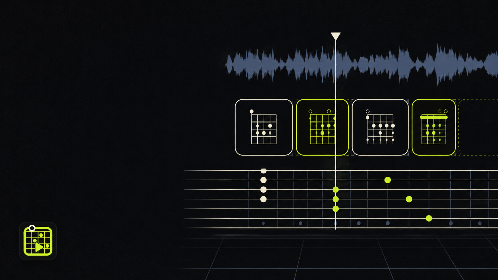 Open Chord music learning software showing a guitar chord timeline